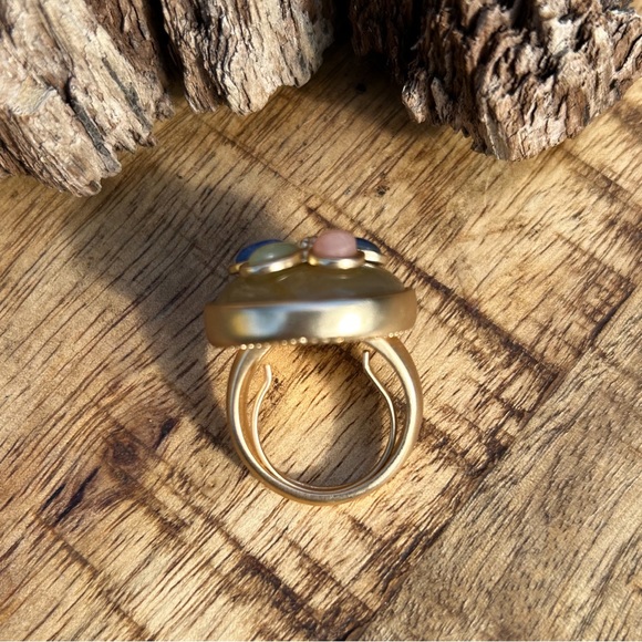 ✨Boho chic statement ring, brushed gold tone with stones, flexible size - Picture 4 of 5